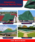 Heavy Duty 20x20 Waterproof Poly Tarp Cover, 10 Mil Thick Green And Black Tarpaulin With Aluminum Grommets, outdoor protection