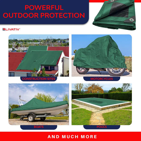 Beefy Heavy Duty Poly Tarp Cover 20x35 Ft Waterproof Outdoor Tarpaulin Green And Black used for various outdoor protections