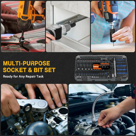 All In One 86 Piece Magnetic Impact Nut Driver Set With Socket Adapters, Universal Joint, Flexible Shaft in use on tools