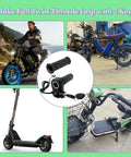 Full Twist Throttle Grip With 2 Keys for Ridstar Electric Bikes, ergonomic handle in black, shown with various vehicles.