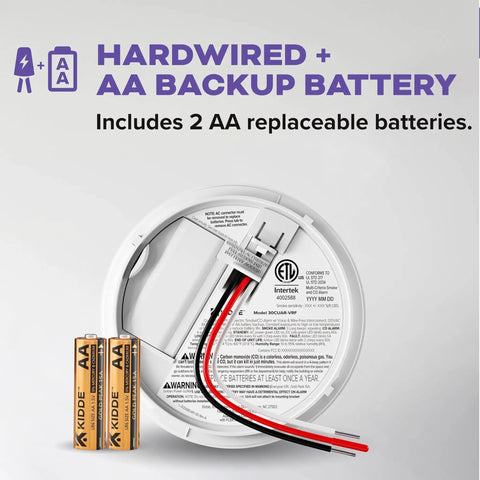 Back view of Smart Smoke And Carbon Monoxide Detector With Hardwired Power And Battery Backup Wire Free Interconnect Model 30CUAR VRF