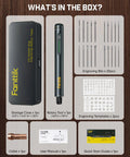 Cordless Engraving Pen Kit With 5 Variable Speeds, Pro Grade Rechargeable Engraver Pen With 20 Bit Set For Metal Wood Glass Plastic, Ultra Quiet Brushless Motor, Portable Rotary Tool For Artists And DIYers, showing kit contents including rotary tool, storage case, and 20 engraving bits.