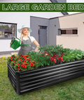 Heavy Duty Metal Raised Bed Garden Kit 8x4x2 Ft Galvanized Planter Boxes For Outdoor Use with woman gardening