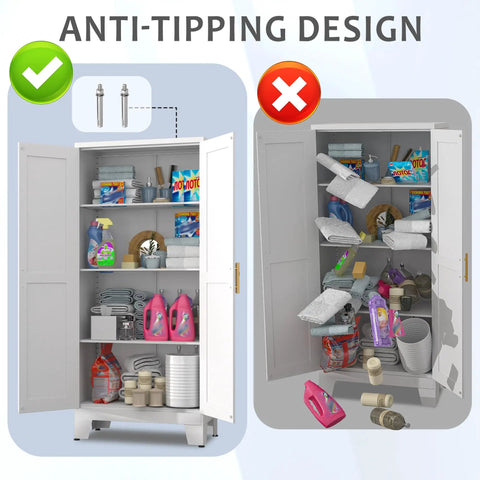 Top Shelf White Metal Pantry Cabinet With Solid Storage Shelves For Killer Home Organization And Tight Floor Space Saving Designs That Offer Reinforced Steel Build Plus Sleek Electrostatic Finish