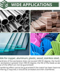 Wide Applications collage showing metal pipes, stacked lumber, glass panels, and colorful plastic chairs.