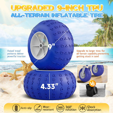 Heavy Duty Beach Wagon With Big All Terrain Wheels For Sand And Grass, 400 Lbs Capacity, 9-inch TPU inflatable tires