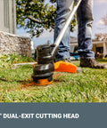 Ultra Lightweight 40V Cordless String Trimmer Weed Eater With 13 Inch Dual Exit Cutting Head in use on grass
