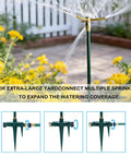 Two Pack 3 Arm Garden Sprinkler With Adjustable Telescoping Rod And Spike Base 360 Degree Rotation For Large Yards