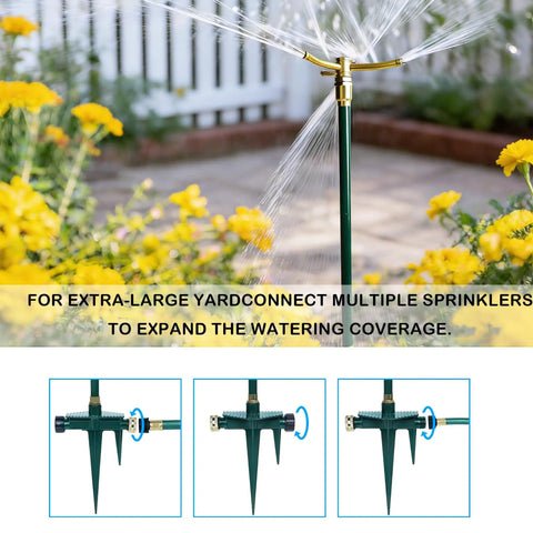 Two Pack 3 Arm Garden Sprinkler With Adjustable Telescoping Rod And Spike Base 360 Degree Rotation For Large Yards
