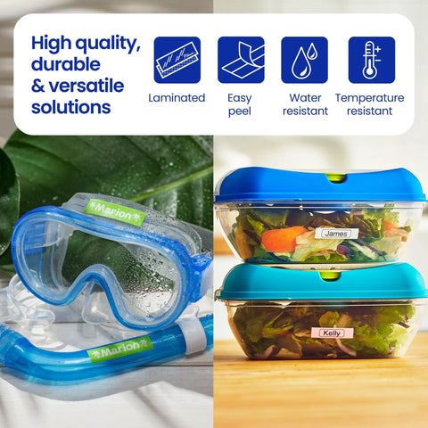 Two Pack Half Inch By Twenty Six Feet Laminated Label Tape Black On White on lunch containers with labels.