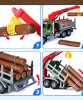 Farm Logging Truck Toy With Loading Crane And 6 Wood Trunks Lights And Sounds Friction Powered 15 Inch Vehicle For Kids ages 3-8