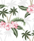 Tropical Palm Leaf Dope Easy Peel and Stick Wallpaper Waterproof Pink Floral Contact Paper design with palm and hibiscus