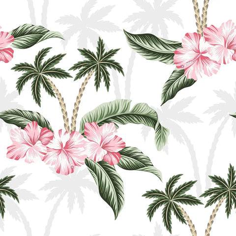 Tropical Palm Leaf Dope Easy Peel and Stick Wallpaper Waterproof Pink Floral Contact Paper design with palm and hibiscus