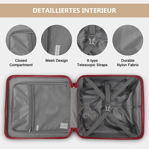 Open view of the Carry On Luggage With Removable Spinner Wheels And Built In TSA Lock 18 Inch Hard Shell Carry On Suitcase interior.