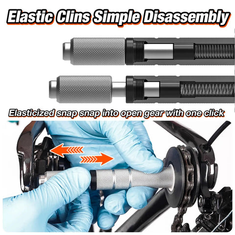 Installation of Dummy Hub Bike Chain Holder For Thru Axle Frames, elastic snap fit, dual POM bearings, wheel removal tool