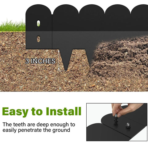 Heavy Duty Galvanized Steel Landscape Edging Kit 20 Foot With Scalloped Design showing installation with 3-inch teeth.