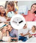 Ipetboom Battery Free Rotating Display Stand Electric Jewelry Showcase Solar Powered Turntable For Phone Camera Watch And Small Accents on a light background with people unwrapping gifts.