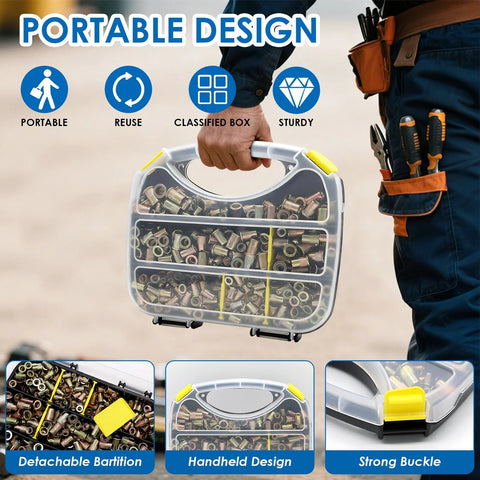 Front view: Eoppen rivet nut tool kit, 455-pcs in rugged carrying case with 7 SAE/metric mandrels (carbon steel)
