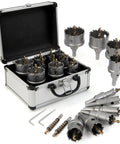 16 Piece Heavy Duty Tct Hole Saw Kit For Hard Metal, Pro Grade Tungsten Carbide Cutter Set 5/8 To 2 1/8 Inches in storage case.