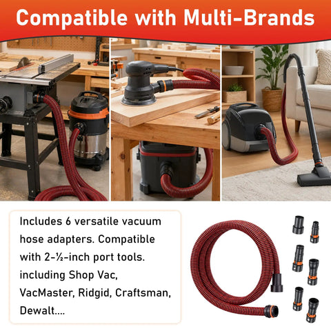 10-Foot Dust Collection Hose Kit For Table Saws And Power Tools To Shop Vacuums 1-1/4 Inch Vacuum Hose Kit with adapters