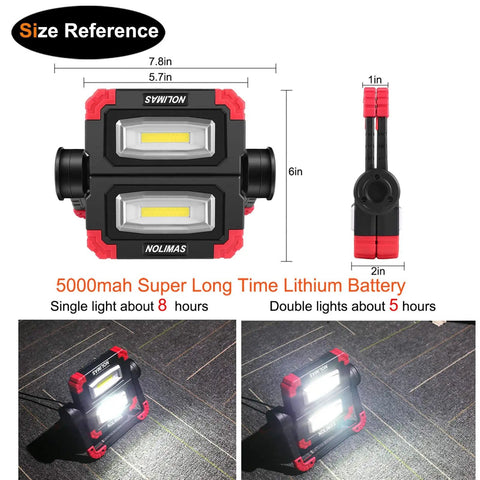 Portable LED Work Light With USB Rechargeable Power Waterproof 360 Degree Rotating Folding Stand Dual COB Flood Lights 2000LM