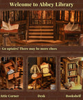 DIY Miniature Book Nook Kit With 3D Wooden Puzzle, LED Light Bookend Insert For Bookshelf Decor, Abbey Library Scene