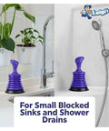 Heavy Duty Mini Sink Plunger For Kitchen And Bathroom Drains Hella Strong Bellows Design in purple, used in sink and shower.