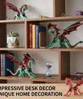 3D Metal Dragon Puzzle Kit For Adults High Detail Mechanical Model on a wooden shelf with books and decor