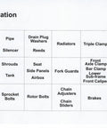 Parts location chart for CR 250 Complete Bolt Kit For Honda Dirt Bike 2000-2007 Heavy-Duty Factory Type Fasteners