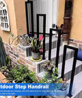 Slick Matte Black U Shaped Stair Handrails Set Of Two Built Tough For Indoor Outdoor Use Industrial Wrought Iron Wall Mount Safety Grab Bar That Just Looks Dang Fine On Your Porch Project, featuring outdoor stair handrails and potted plants.