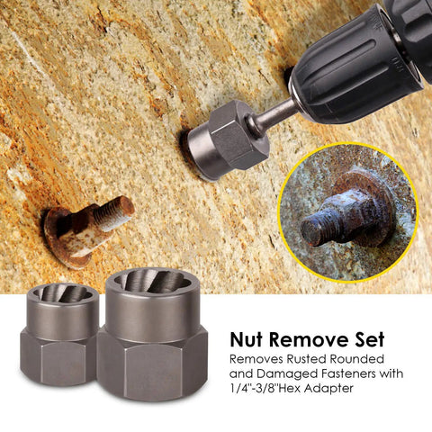 Nut remover set from 49 Piece Screw Extractor And Drill Bit Set For Removing Broken Studs Bolts Socket Screws And Fittings