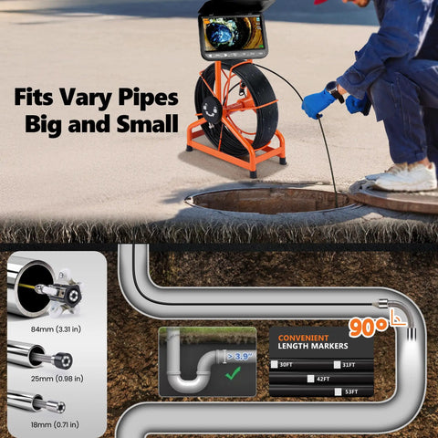 HD1080P Sewer Camera 7 Inch With Glove Friendly 1s Quick Unlock Reel DVR 32GB Thicker Cable Reel 100ft Marked Cable Plumbing Pipe Inspection Camera For Drain And Sewer Pro Grade Durability in use