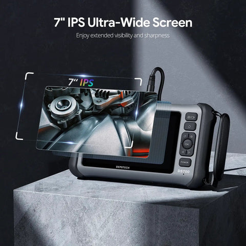 7 Inch IPS Screen Borescope Camera With Light And Split Screen, Triple Lens Endoscope For Tight Space Inspections, 16.5 Ft Cable, Great For Plumbing, Automotive, HVAC And Ductwork. 7-inch IPS display with cable