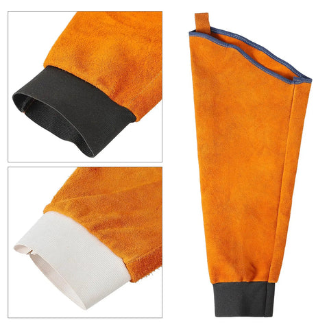 Heavy Duty Genuine Leather Welding Sleeves Tough As Nails That Lock In Comfort While Delivering Flame Resistant Arm Guard Coverage During Killer Grilling Tasks close-up of arm sleeves showing snug fit and stitching detail