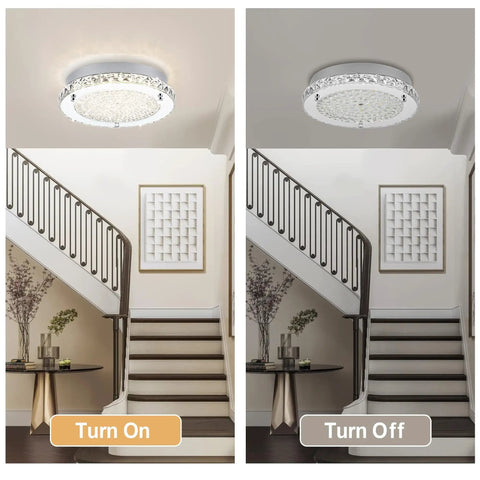 Flush Mount LED Crystal Ceiling Light, 13 Inch Modern Fixture With Edge Crystal Glass, Dimmable And 3 Color Temperature Modes in stairway