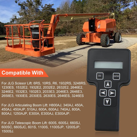 Heavy Hitter Analyzer Diagnostic Tool Plus Cable Program Kit For JLG Scissor And Boom Lifts on job site with a handheld scanner.