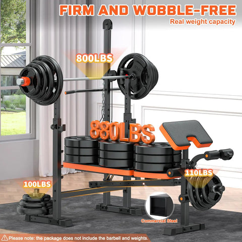 8 In 1 Weight Bench Set With Lat Pulldown And Leg Extension For Home Gym showing weight capacity in home setting