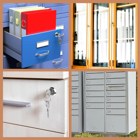 Heavy Duty Cabinet Locks With Keys Two Pack Long Cam Style Solid As A Rock Security For Drawers And Workspace Storage Units Keyed Alike Durable Zinc Alloy Hardware Includes Mounting Screws in various cabinets and drawers.