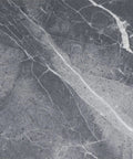 Close-up of grey marble peel and stick vinyl floor tile with slightly textured finish for bathroom, kitchen, or basement use.