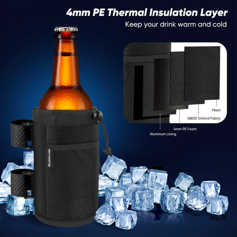 Heavy Duty UTV Cup Holder Mount For Roll Bars Holds Eight To Thirty Two Ounce Tumblers And Insulated Coffee Mugs Two Pack with beer bottle and ice