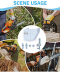 Chainsaw with Sprocket Cover With Adjuster Tensioner Stud Nut For STIHL MS170 MS180 MS210 MS230 MS250 in use, featuring components.