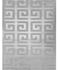 Modern Geometric Greek Key Wallpaper With Metallic Matte Finish Premium Washable Removable Wall Covering For Accent Walls Bathrooms And Basements Double Roll shown in gray silver pattern.