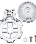 MXT11 Compatible Shower Volume And Temperature Handle Replacement Set, clear acrylic knobs with screws and base, displayed front view