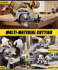 7 Inch Cordless Circular Saw Tool Only Compatible With 20V Batteries cutting solid wood, PVC pipe, and plaster board.