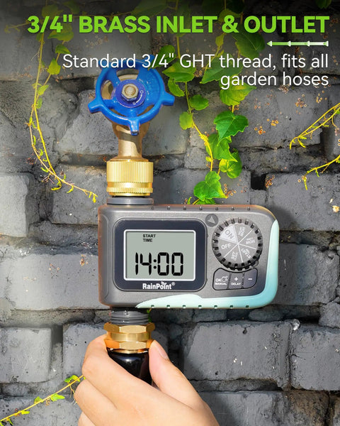 Brass Inlet With Brass Swivel Sprinkler Timer With Rain Delay And Manual Watering Digital Hose Irrigation System Kit Installed