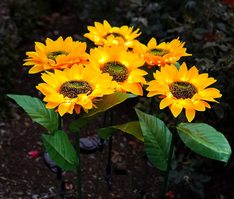 Sunflower Garden Lights Six LED Outdoor Flowers With Solar Panels IP66 Waterproof Auto Charge Realistic Silk Flowers glowing