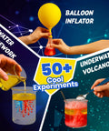 Hands demonstrate three experiments from Color Quest Science Kit For Curious Kids Ages 4 To 14 With 50 Plus STEM Experiments
