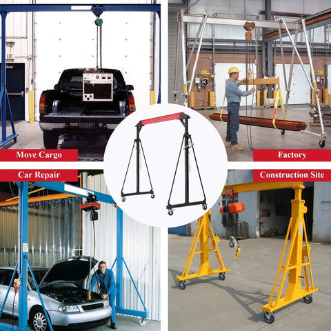 Heavy Duty 1 Ton Adjustable Gantry Crane With Locking Wheels For Warehouse Workshop And Garage, 2200 Lbs Capacity in various settings