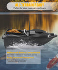 RC Fishing Bait Boat with GPS Positioning Long Range Remote Control in water displaying waterproof battery compartment