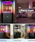 71 Inch Tall Corner Bar Cabinet With App Control And Motion Sensor LED Lighting in a modern home bar setup